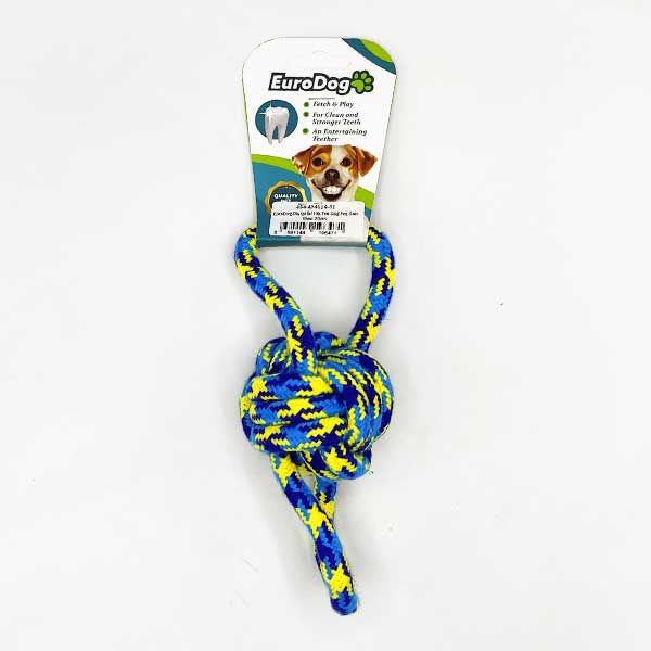 Euro Dog Tek Düğümlü Halka Şeklinde Diş Kaşıma İpi Köpek Oyuncağı Mavi/Sarı/Yeşil 20 Cm