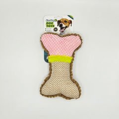 Euro Dog Kemik Şekilli Örgü ve Peluş Köpek Oyuncağı Bej/Pembe 23x15 Cm