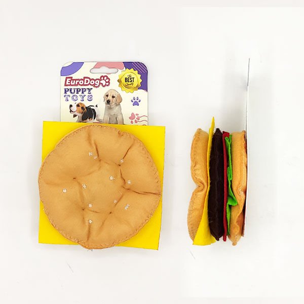 Euro Dog Puppy Toys Peluş Hamburger Yavru Köpek Oyuncağı Sarı