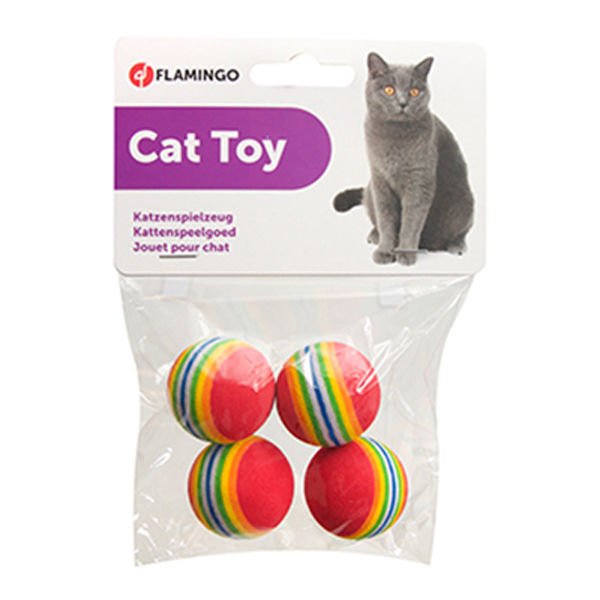 Flamingo Gökkuşağı Top Kedi Oyuncağı 4 Cm 4 Adet