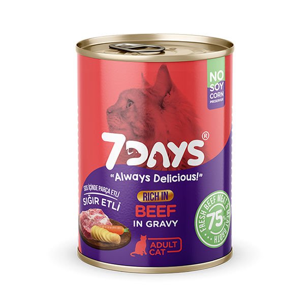 7Days Tahılsız Taze Sığır Etli Soslu Yetişkin Kedi Konservesi 415 Gr