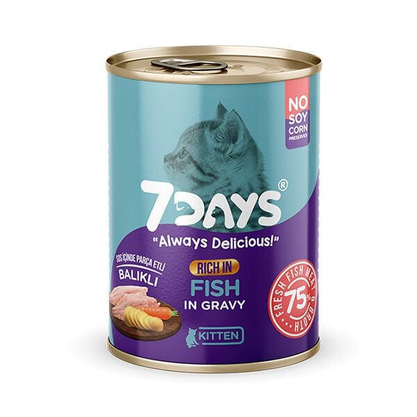 7Days Tahılsız Taze Balık Etli Soslu Yavru Konserve Kedi Maması 415 Gr