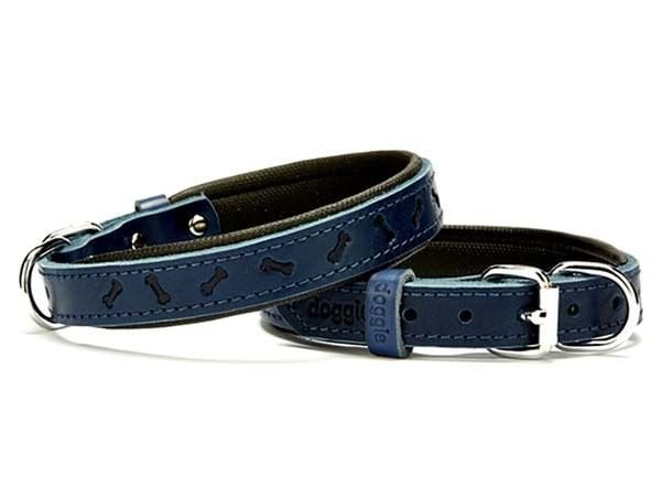 Doggie Comfort Deri Kemik Desenli Köpek Boyun Tasması Medium Mavi 2x35-40 Cm