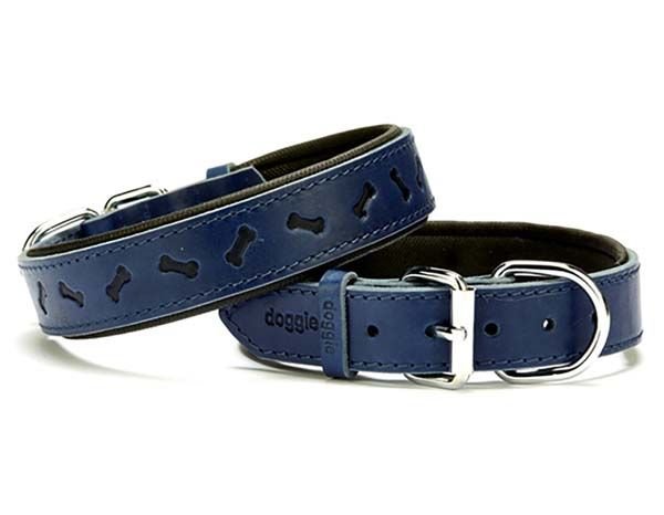 Doggie Comfort Deri Kemik Desenli Köpek Boyun Tasması Medium Mavi 3x42-50 Cm