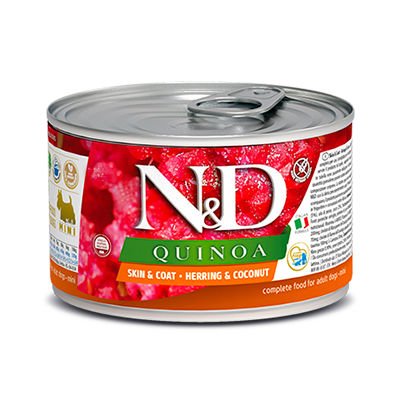 N&D Quinoa Skın Ringa Balığı ve Hindistan Cevizli Köpek Konservesi 140 gr