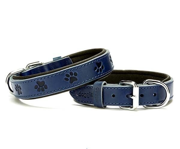 Doggie Comfort Deri Pati Desenli Köpek Boyun Tasması Medium Mavi 2.5x37-45 Cm