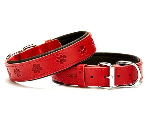 Doggie Comfort Deri Pati Desenli Köpek Boyun Tasması Medium Kırmızı 3x42-50 Cm