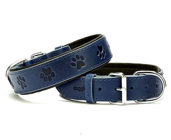 Doggie Comfort Deri Pati Desenli Köpek Boyun Tasması Large Mavi 3.5x52-60 Cm