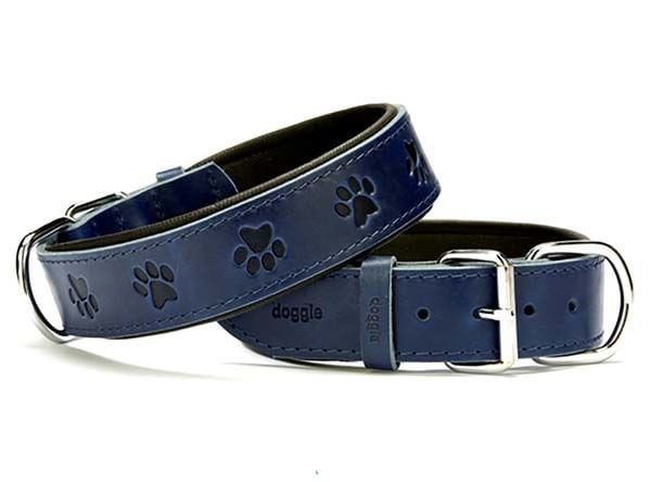 Doggie Comfort Deri Pati Desenli Köpek Boyun Tasması Small Mavi 4x47-55 Cm