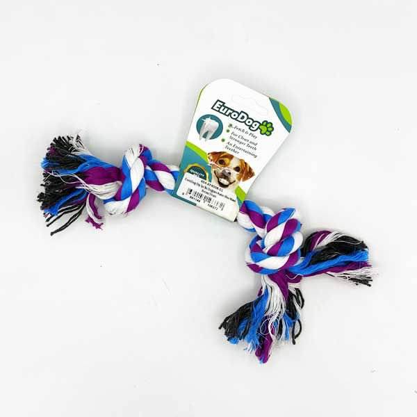 Euro Dog İki Düğümlü Kalın Diş Kaşıma İpi Köpek Oyuncağı Beyaz/Mavi/Mor 20 Cm