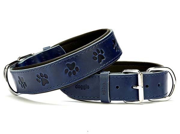 Doggie Comfort Deri Pati Desenli Köpek Boyun Tasması Medium Mavi 4x52-60 Cm