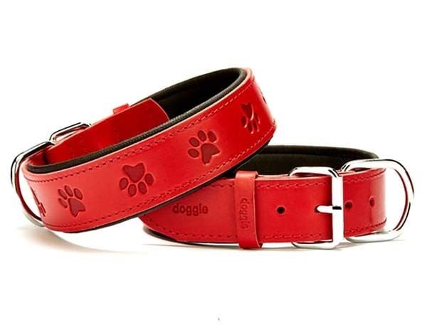 Doggie Comfort Deri Pati Desenli Köpek Boyun Tasması Large Kırmızı 4x57-65 Cm