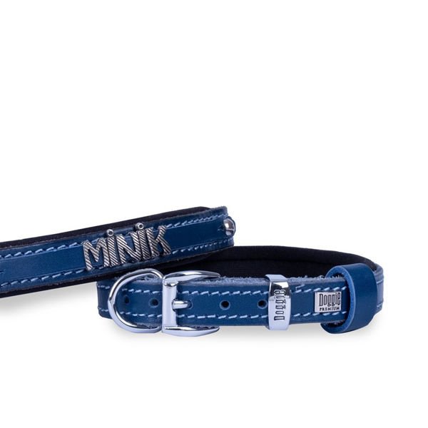 Doggie Konfor Deri İsimlikli Köpek Boyun Tasması Medium Royal Mavi 2x35-40 Cm