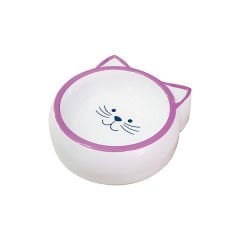 Pet Loves Melamin Kedi ve Köpek Mama ve Su Kabı Kedi Suratı Şeklinde Mor 210 Ml 14.5x11x3.5 Cm