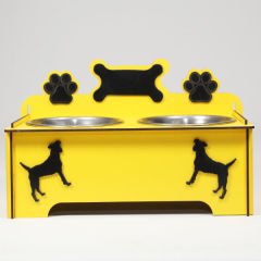 Petzz Ahşap Köpek Mama ve Su Kabı Seti Sarı 2x300 Ml 9 Cm