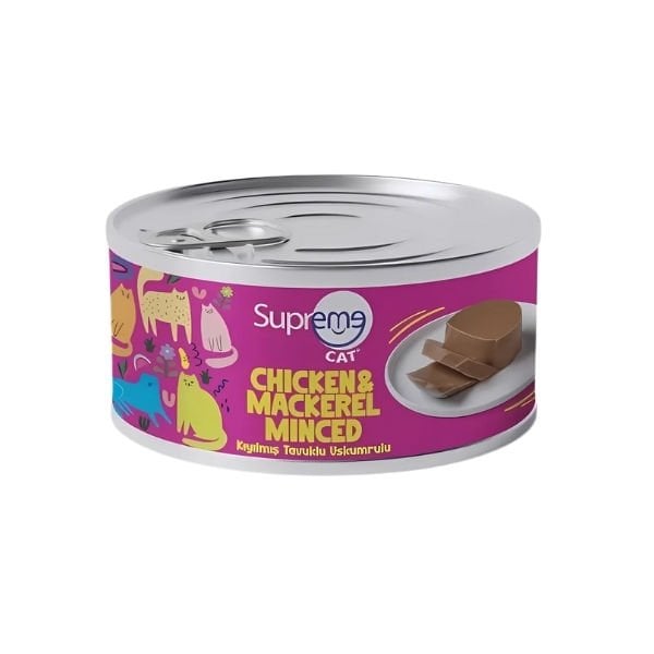 Supreme Cat Kıyılmış Tavuklu ve Uskumrulu Yetişkin Konserve Kedi Maması 85 Gr