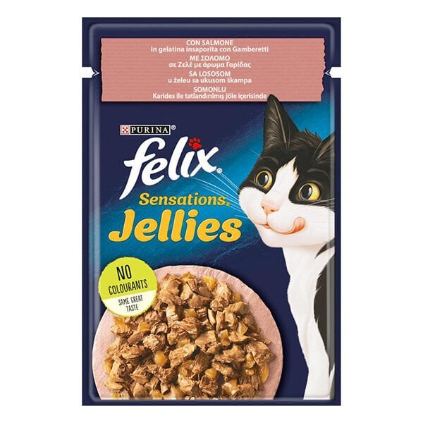 Felix Sensations Taze Jöle İçerisinde Karides ve Somonlu Yetişkin Konserve Kedi Maması 85 Gr