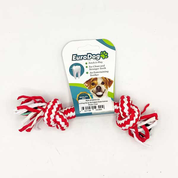 Euro Dog İki Düğümlü İnce Diş Kaşıma İpi Köpek Oyuncağı Kırmızı/Beyaz 15 Cm