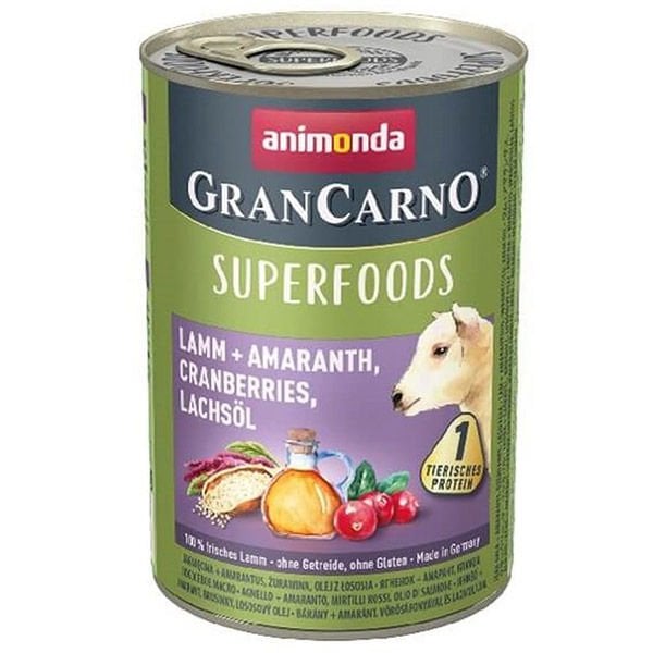 Animonda Gran Carno Superfoods Kuzu Amarant ve Kızılcıklı Yetişkin Köpek Konservesi 400 Gr