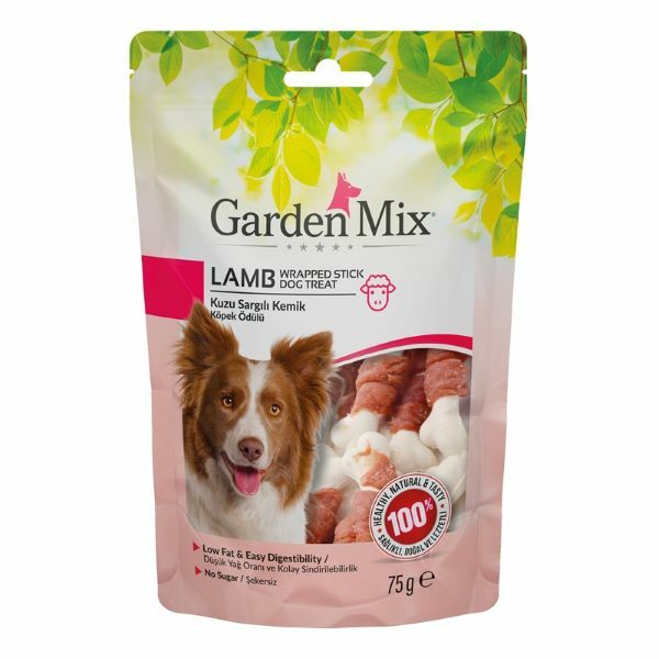 Garden Mix Kuzu Sargılı Kemik Düşük Yağlı Şekersiz Köpek Ödül Maması 75 Gr