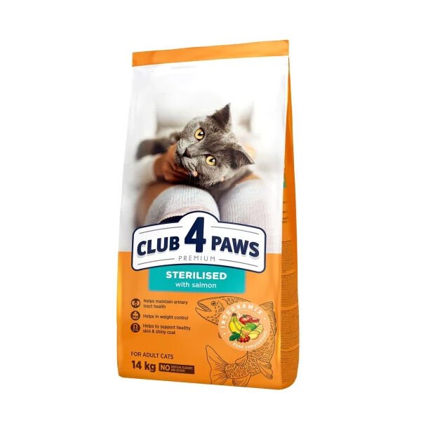 Club4Paws Premium Sterilised Somonlu Kısırlaştırılmış Yetişkin Kedi Maması 14 Kg
