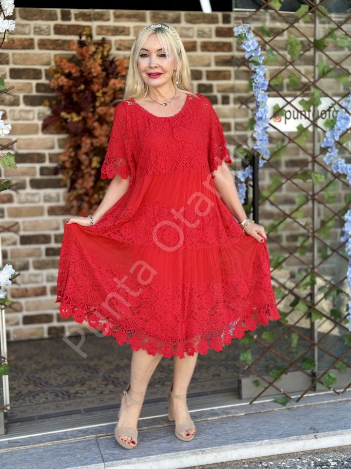 N50851 İtalyan İpek Elbise Kırmızı
