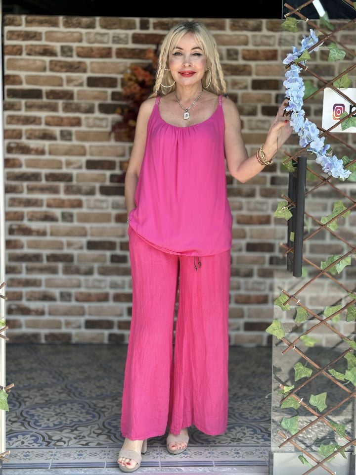 P4889 Burgu Askılı İtalyan Coton Bluz Pembe