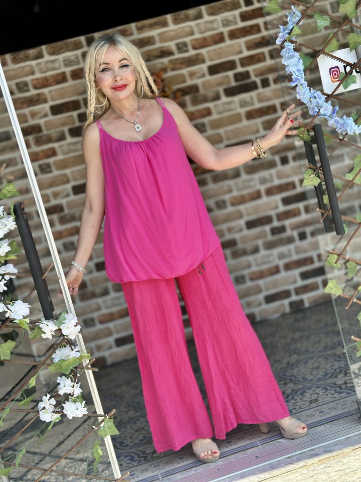 P4889 Burgu Askılı İtalyan Coton Bluz Pembe