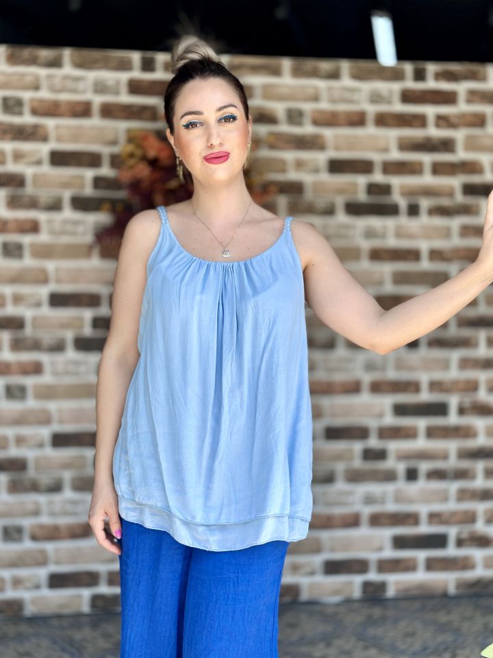 P4889 Burgu Askılı İtalyan Coton Bluz Bebe Mavi