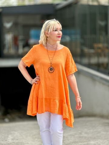 N5795 Kolyeli İtalyan Coton Tunik Oranj