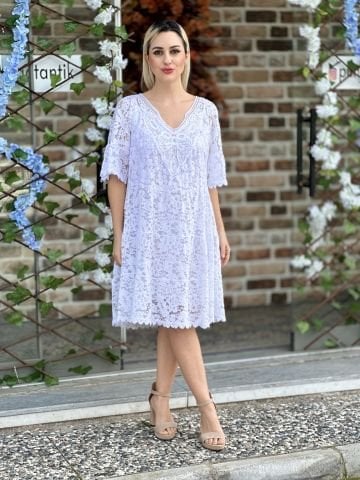 N51152 İtalyan  İpek elbise BEYAZ