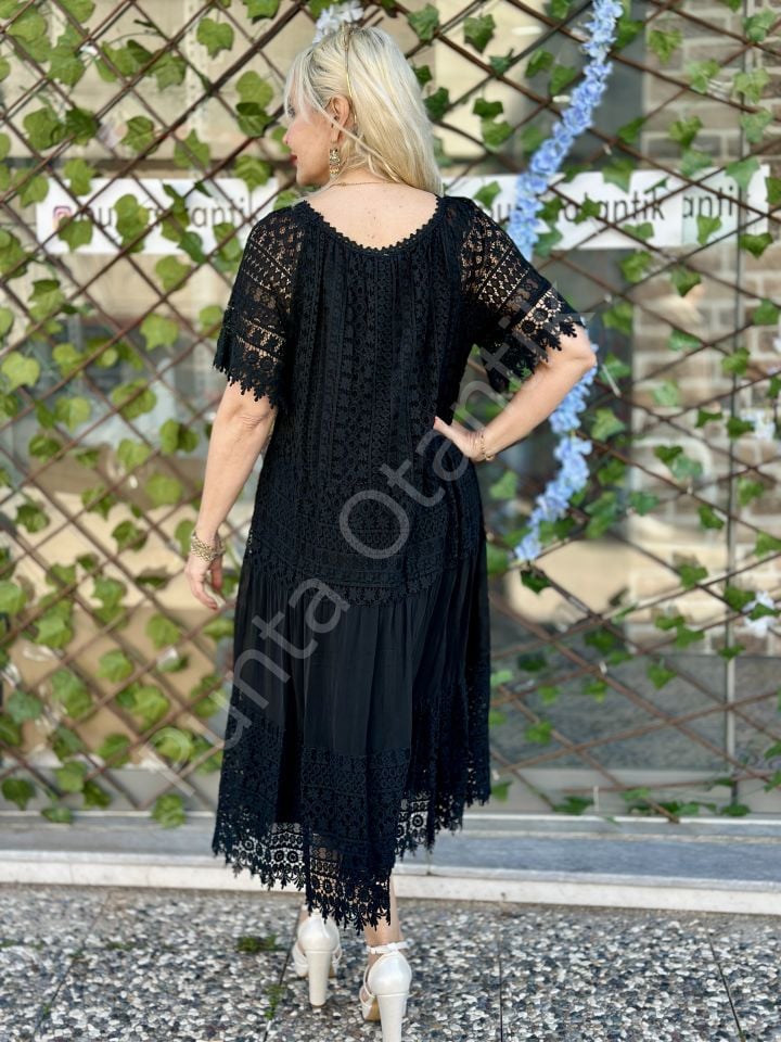 N52012 İtalyan İpek Elbise Siyah