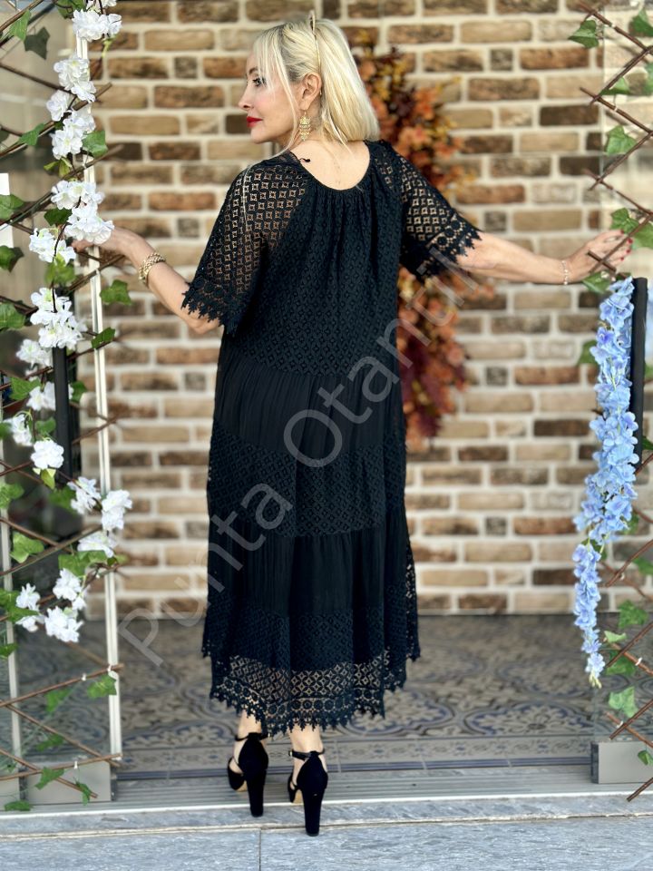 N52011 İtalyan İpek Elbise Siyah