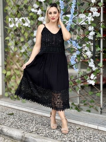 N52023 İtalyan İpek Elbise Siyah