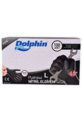 Dolphin Pudrasız Nitril Muayene Eldiveni Extra Kalın 100'lü Paket- Siyah / Medium