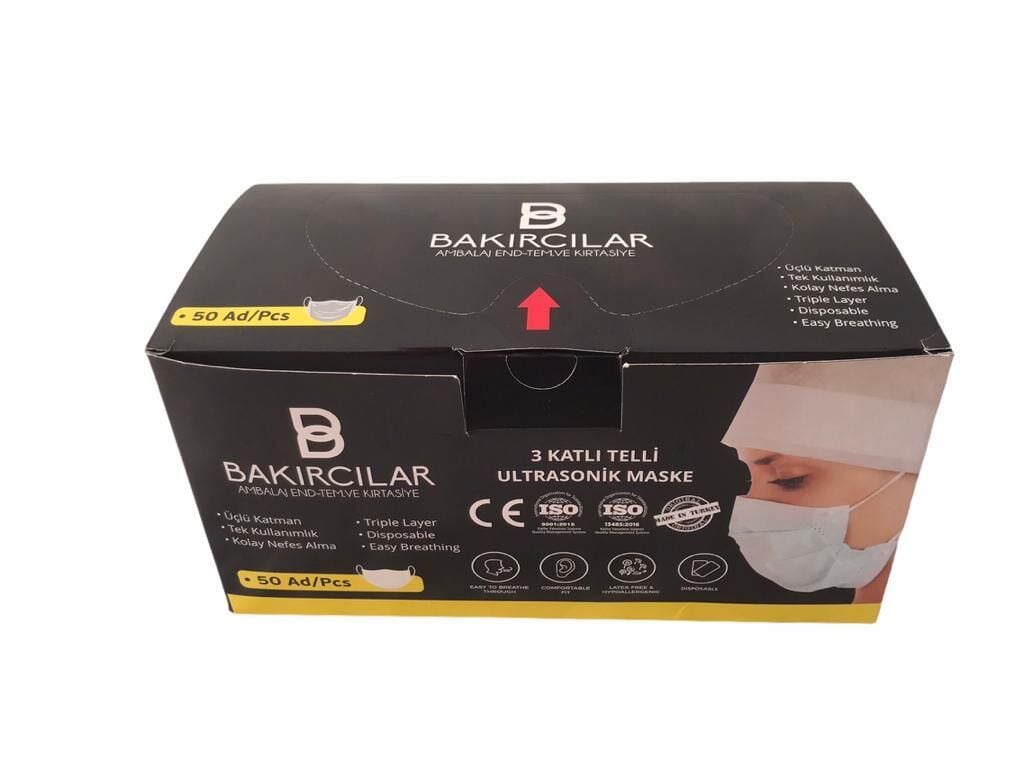 Ultrasonik Cerrahi Maske 3 Katlı - 50'li Paket / Sarı