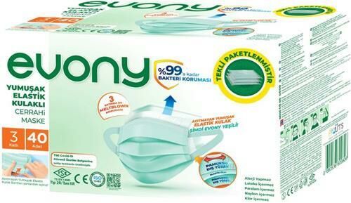 Evony Tekli Paketlenmiş Cerrahi Maske - 40'lı Paket