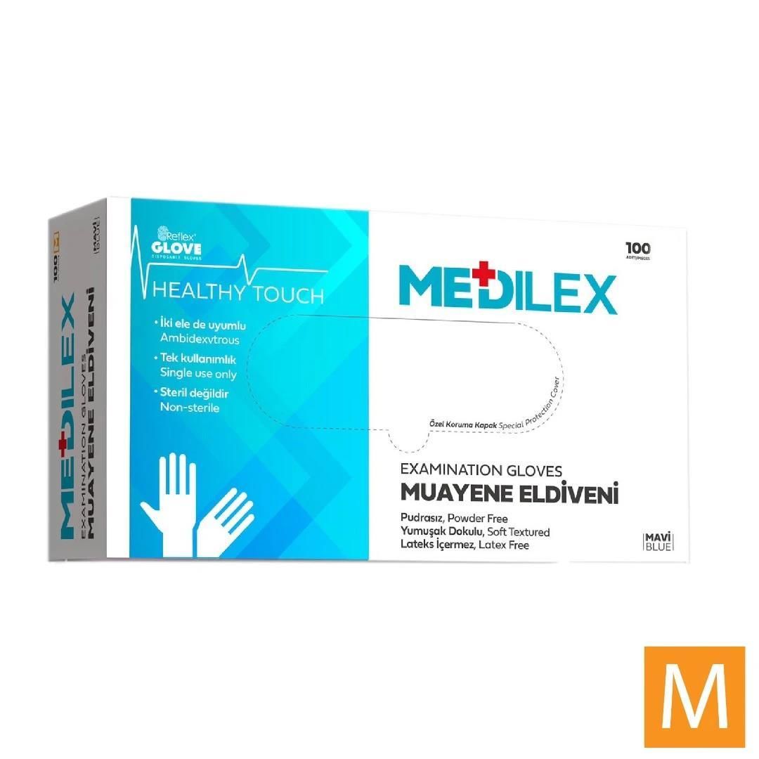 Medilex Muayene Eldiveni 100'lü Paket - Pudrasız / Medium / Mavi