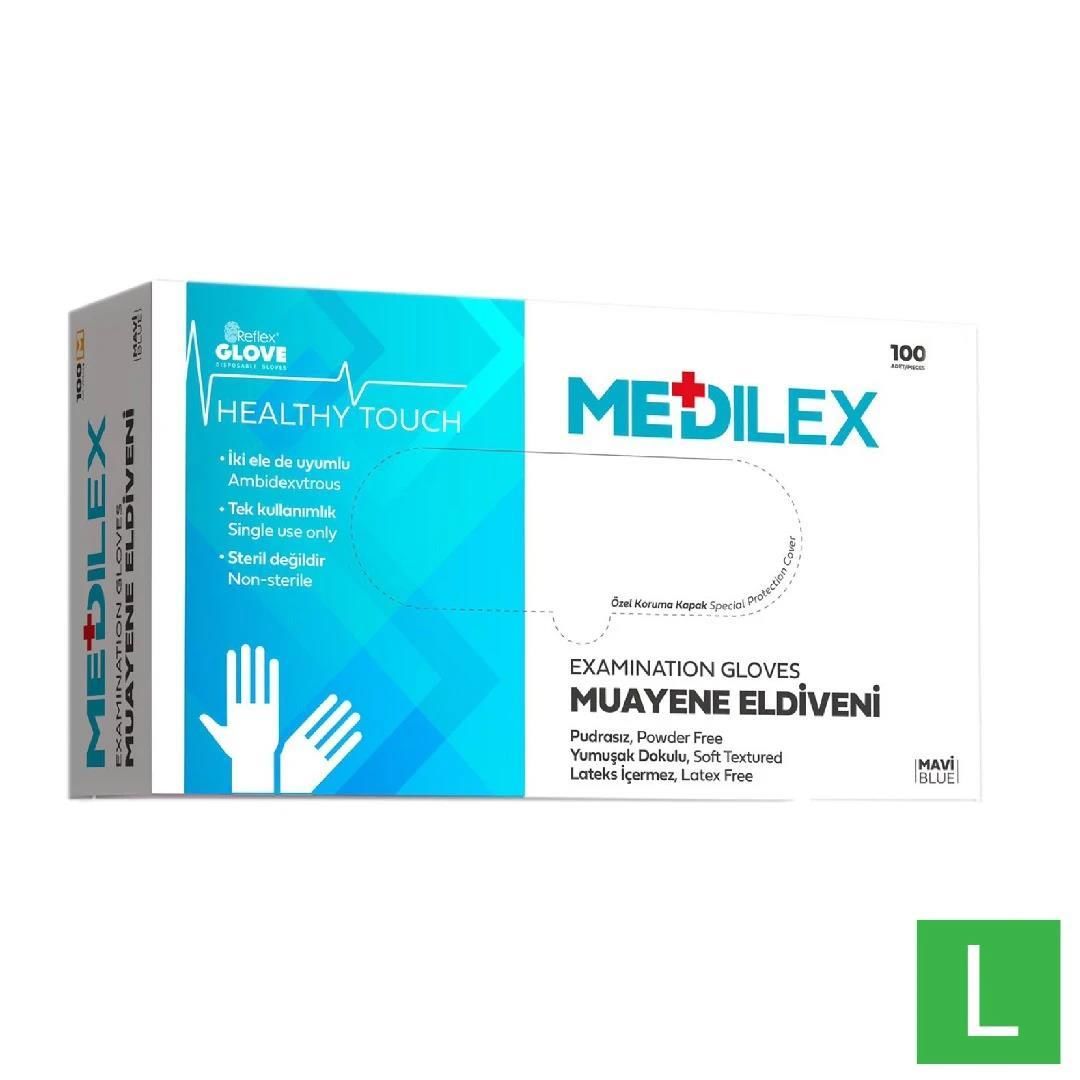 Medilex Muayene Eldiveni 100'lü Paket - Pudrasız / Large / Mavi