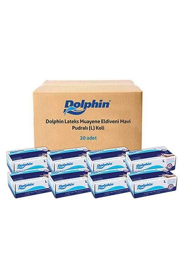 Dolphin Latex Muayene Eldiveni 100'lü Paket Mavi - Pudralı / Large