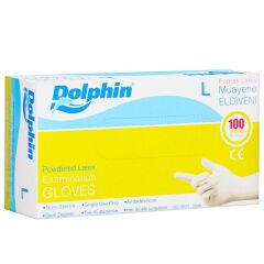 Dolphin Latex Muayene Eldiveni 100'lü Paket - Pudralı / Large