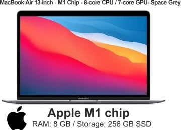 MacBook Air 13-inch - M1 Chip - 8-core CPU / 7-core GPU - 8GB - 256GB - Space Grey MGN63B/A