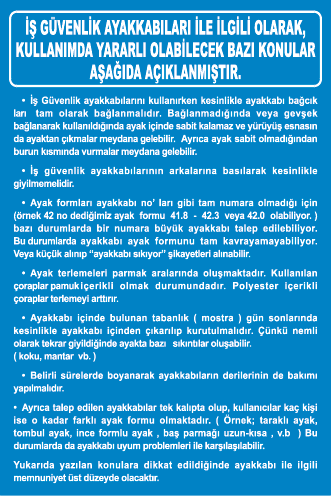 İŞ GÜVENLİK AYAKKABI TALİMATI 25 X 35 cm - Dekota (Forex) 3 mm