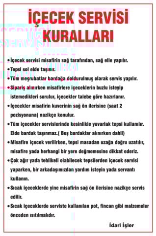 İÇECEK SERVİSİ KURALLARI