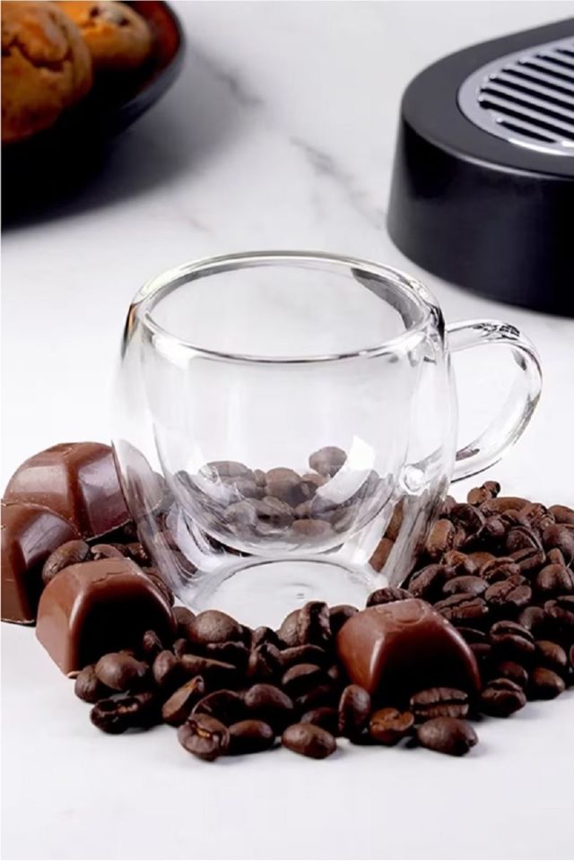 Çift Cidarlı Kulplu Bardak Espresso Bardağı 6 Adet 80ml