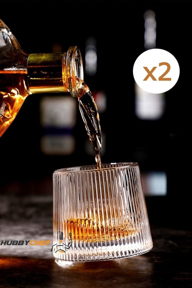Viski Kokteyl Bardağı Kadehi 360 Dönen Cam Bardağı 2li Set 160ml Çizgi Desen