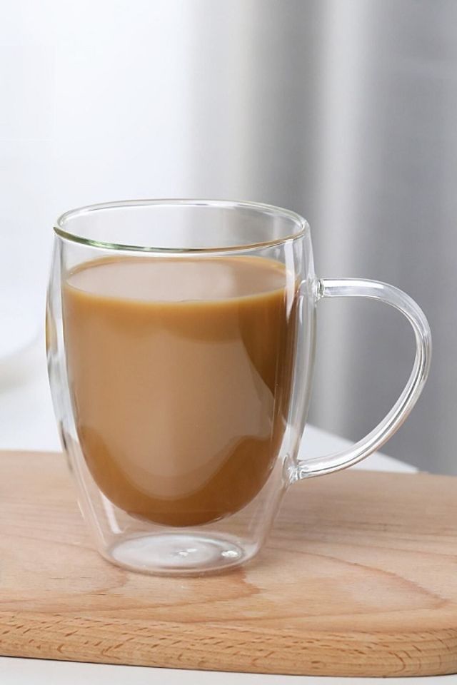 Çift Camlı Çift Cidarlı Cam Kupa 350ml Ev Ofis Fincanı Çift Katlı Isı Yalıtımlı Kulplu Bardak 2li