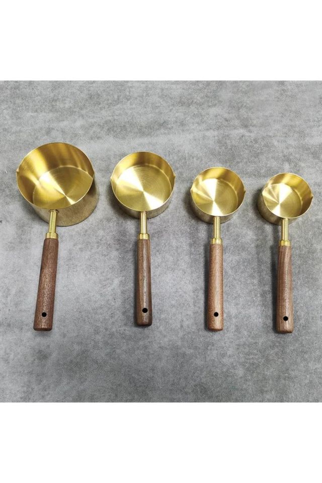 Gold Ölçü Kaşığı Seti 4lü Ahşap Saplı Ölçü Kabı
