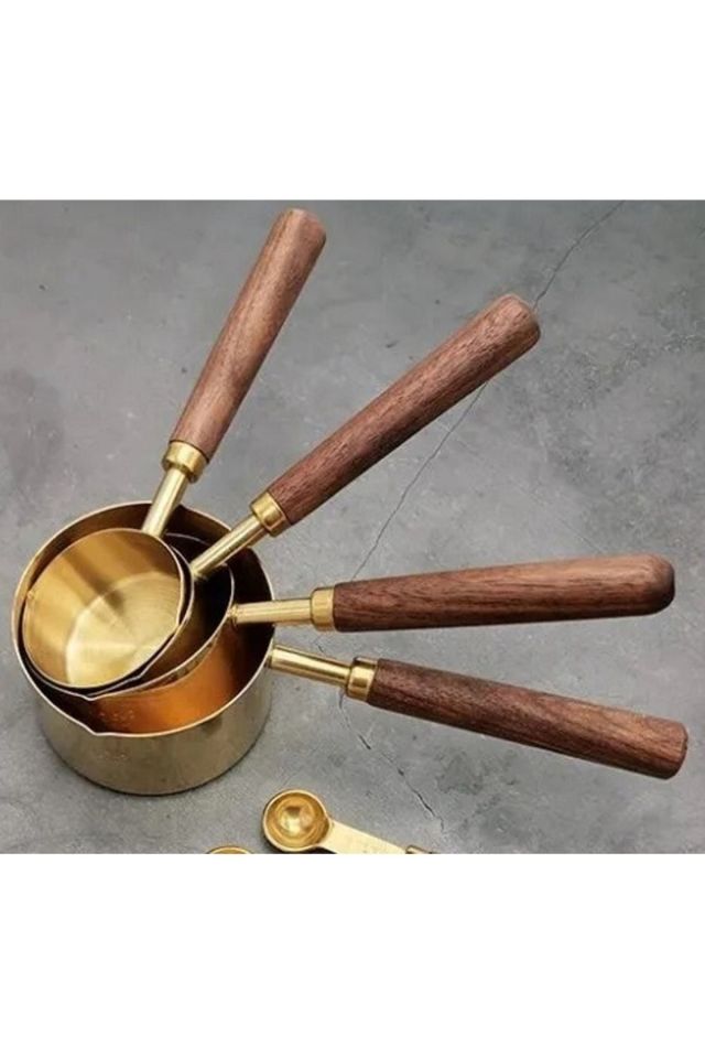 Gold Ölçü Kaşığı Seti 4lü Ahşap Saplı Ölçü Kabı