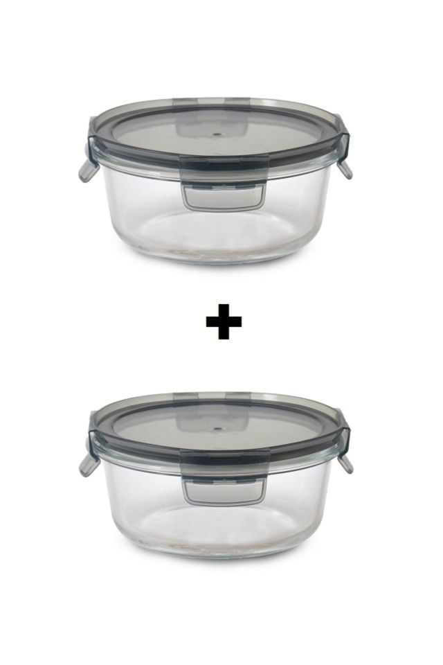 Cam Saklama Kabı Erzak Kabı Yuvarlak 2 Adet X 635ml
